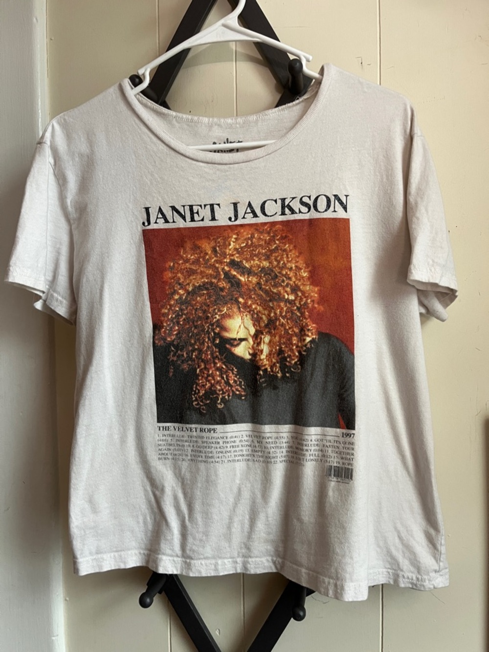 JANET JACKSON White Tee with Black Graphic Print